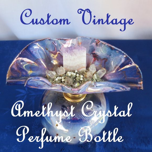 Vintage Ceramic Perfume Bottle with Stopper Exquisite Amethyst Crystal Custom - Picture 2 of 10